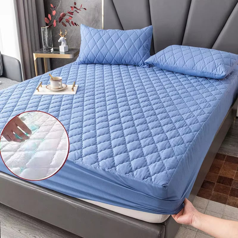 Waterproof Thicken Mattress Topper Pad Anti-Bacterial Mattress Protector Cover with Elastic Band Quilted Fitted Sheet Bed Cover