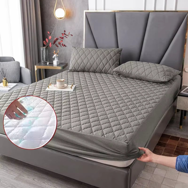 Waterproof Thicken Mattress Topper Pad Anti-Bacterial Mattress Protector Cover with Elastic Band Quilted Fitted Sheet Bed Cover