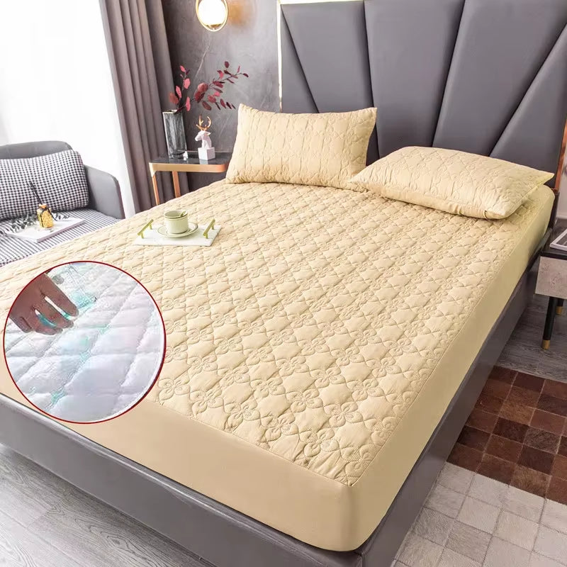 Waterproof Thicken Mattress Topper Pad Anti-Bacterial Mattress Protector Cover with Elastic Band Quilted Fitted Sheet Bed Cover