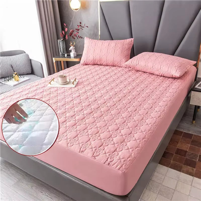 Waterproof Thicken Mattress Topper Pad Anti-Bacterial Mattress Protector Cover with Elastic Band Quilted Fitted Sheet Bed Cover
