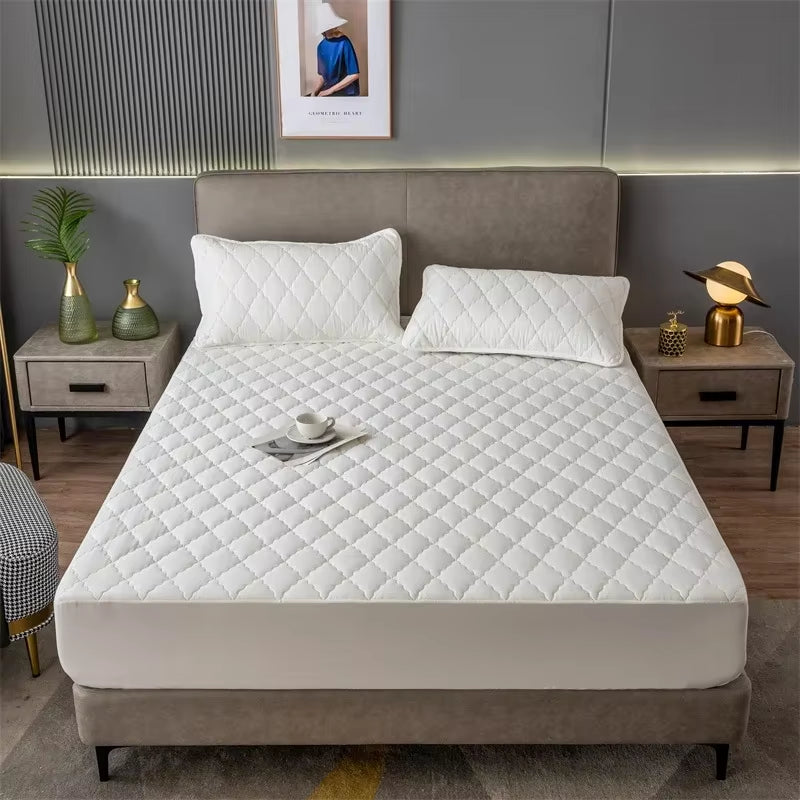 Waterproof Thicken Mattress Topper Pad Anti-Bacterial Mattress Protector Cover with Elastic Band Quilted Fitted Sheet Bed Cover