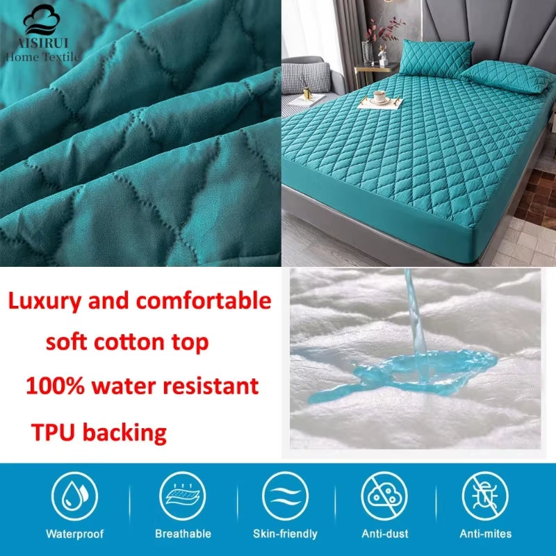 Waterproof Thicken Mattress Topper Pad Anti-Bacterial Mattress Protector Cover with Elastic Band Quilted Fitted Sheet Bed Cover