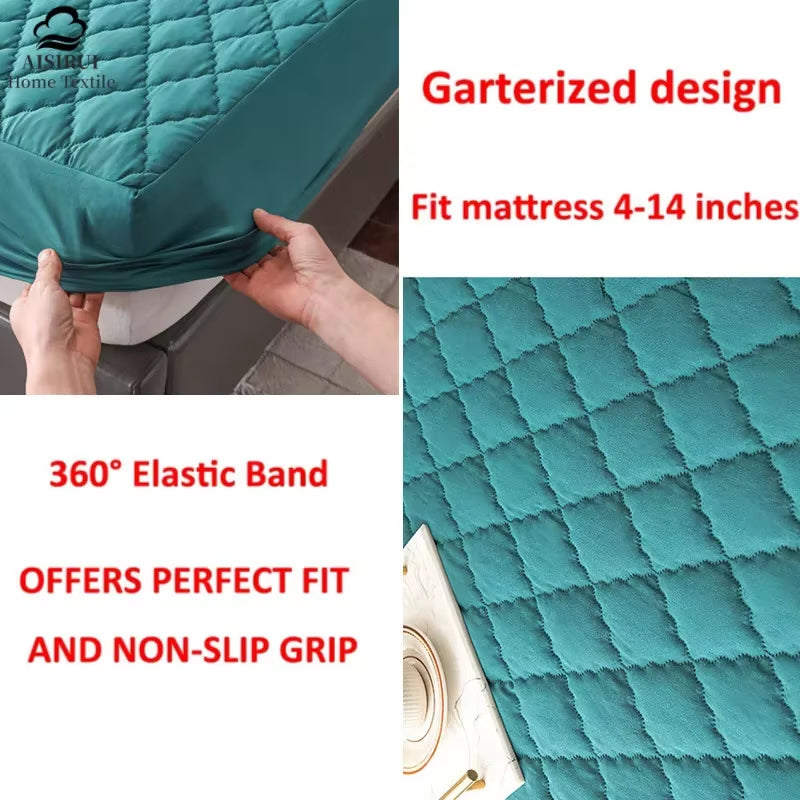 Waterproof Thicken Mattress Topper Pad Anti-Bacterial Mattress Protector Cover with Elastic Band Quilted Fitted Sheet Bed Cover