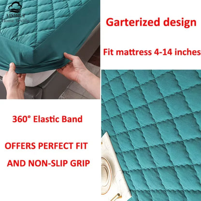 Waterproof Thicken Mattress Topper Pad Anti-Bacterial Mattress Protector Cover with Elastic Band Quilted Fitted Sheet Bed Cover
