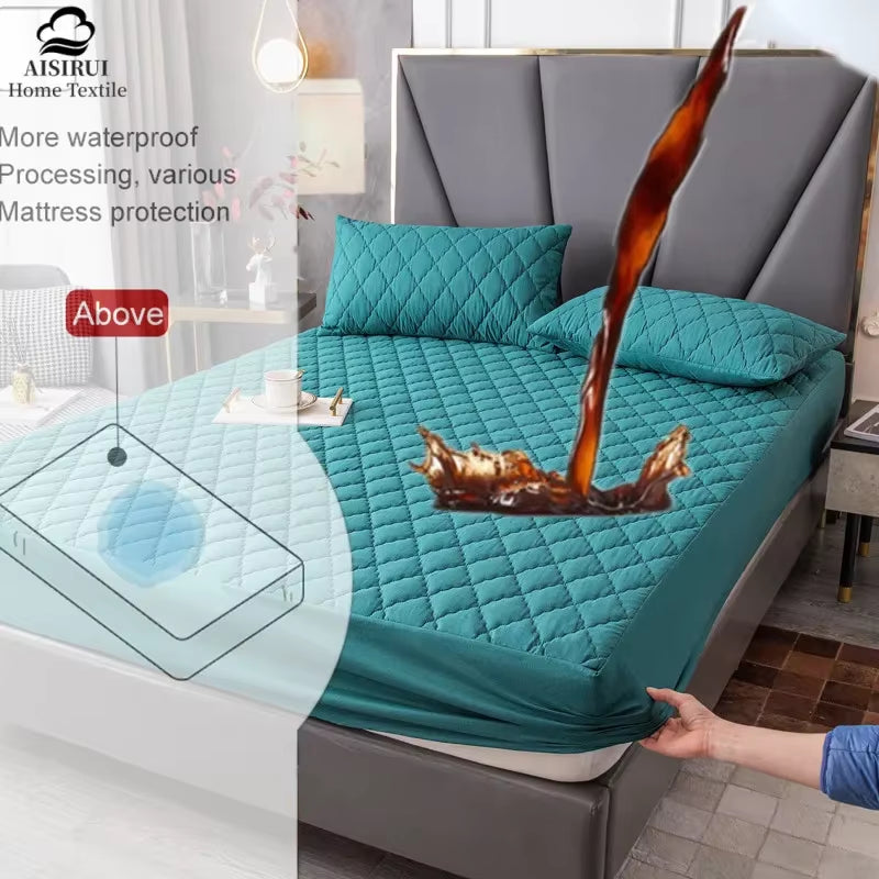 Waterproof Thicken Mattress Topper Pad Anti-Bacterial Mattress Protector Cover with Elastic Band Quilted Fitted Sheet Bed Cover