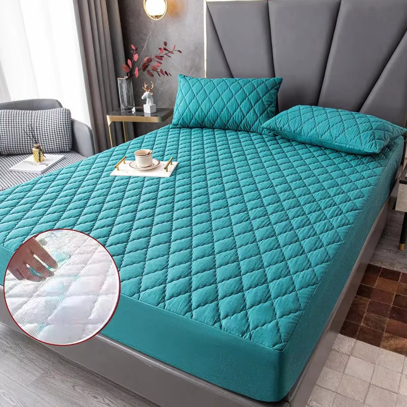 Waterproof Thicken Mattress Topper Pad Anti-Bacterial Mattress Protector Cover with Elastic Band Quilted Fitted Sheet Bed Cover